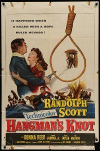 5j475 HANGMAN'S KNOT 1sh '52 cool image of Randolph Scott by noose, Donna Reed!