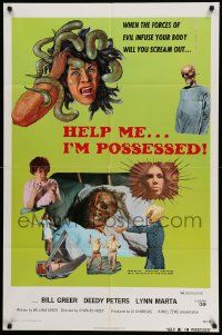 5j487 HELP ME I'M POSSESSED 1sh '74 When the forces of evil infuse your body, will you scream out!
