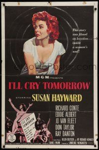 5j524 I'LL CRY TOMORROW 1sh '55 artwork of distressed Susan Hayward in her greatest performance!