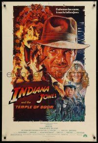 5j531 INDIANA JONES & THE TEMPLE OF DOOM 1sh '84 art of Harrison Ford & cast by Drew Struzan!