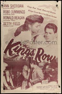 5j558 KINGS ROW 1sh R56 art of Ronald Reagan, Ann Sheridan & Robert Cummings, classic!