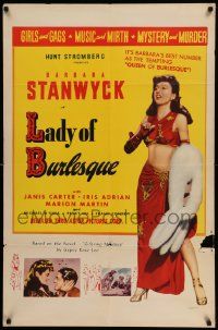 5j562 LADY OF BURLESQUE 1sh R52 art of sexy Barbara Stanwyck as Gypsy Rose Lee-like stripper!