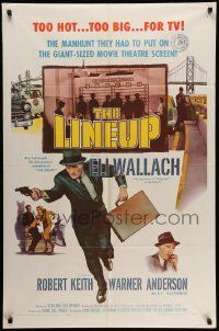 5j582 LINEUP 1sh '58 Don Siegel classic film noir, great image of Eli Wallach running with gun!