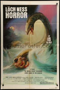 5j585 LOCH NESS HORROR 1sh '82 great Lamanna artwork of prehistoric monster attacking couple!
