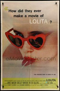 5j586 LOLITA 1sh '62 Stanley Kubrick classic, sexy Sue Lyon with heart sunglasses & lollipop!
