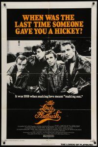 5j594 LORDS OF FLATBUSH 1sh '74 cool portrait of Fonzie, Rocky, & Perry as greasers in leather