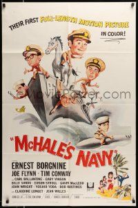 5j631 McHALE'S NAVY 1sh '64 great artwork of Ernest Borgnine, Tim Conway & cast on ship!