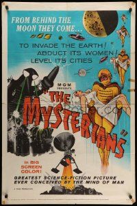 5j664 MYSTERIANS 1sh '59 they're abducting Earth's women & leveling its cities, MGM printing!