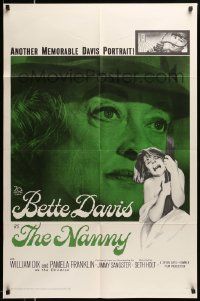5j669 NANNY 1sh '65 creepy close up portrait of Bette Davis, Hammer horror!