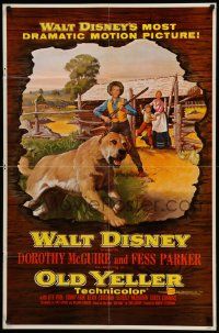 5j689 OLD YELLER 1sh '57 Dorothy McGuire, Fess Parker, art of Disney's most classic canine!