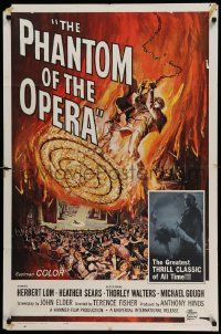 5j708 PHANTOM OF THE OPERA 1sh '62 Hammer horror, Herbert Lom, cool art by Reynold Brown!