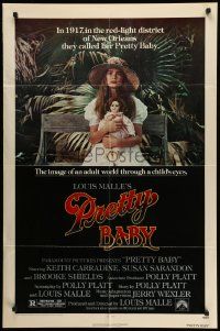 5j721 PRETTY BABY 1sh '78 directed by Louis Malle, young Brooke Shields sitting with doll!