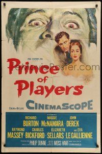 5j725 PRINCE OF PLAYERS 1sh '55 Richard Burton as Edwin Booth, perhaps greatest stage actor ever!