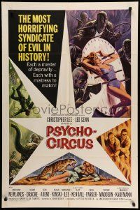 5j730 PSYCHO-CIRCUS 1sh '67 most horrifying syndicate of evil, cool art of sexy girl terrorized!