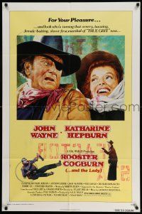 5j758 ROOSTER COGBURN 1sh '75 great art of John Wayne & Katharine Hepburn!