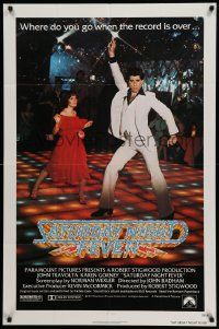 5j766 SATURDAY NIGHT FEVER 1sh '77 best image of disco John Travolta & Karen Lynn Gorney!