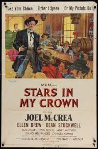 5j833 STARS IN MY CROWN 1sh '50 either Joel McCrea speaks or his pistols do, cool artwork!