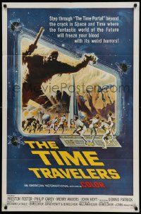 5j904 TIME TRAVELERS 1sh '64 cool Reynold Brown sci-fi art of the crack in space and time!
