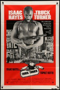 5j918 TRUCK TURNER 1sh '74 AIP, cool image of bounty hunter Isaac Hayes with gun!