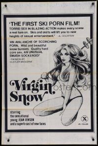 5j943 VIRGIN SNOW 1sh '76 the sexy sensational young Jean Jennings w/ski pole mostly naked!