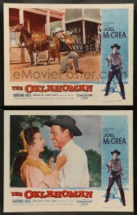 5k945 OKLAHOMAN 2 LCs '57 great cowboy western images of Joel McCrea w/ Barbara Hale!