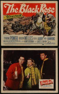 5k073 BLACK ROSE 8 LCs '50 Tyrone Power, Jack Hawkins & Orson Welles, & pretty Cecil Aubry!