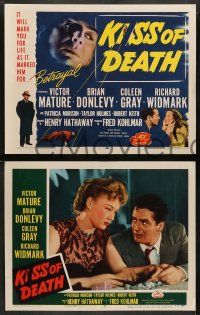 5k303 KISS OF DEATH 8 LCs R53 c/u of Victor Mature & kissing Coleen Gray, film noir classic!