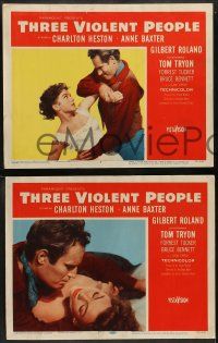 5k581 THREE VIOLENT PEOPLE 8 LCs '56 sexy Anne Baxter, Charlton Heston & Gilbert Roland!