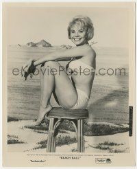 5m161 BEACH BALL 8x10 still '65 sexy blonde Gail Gilmore in bikini over fake beach backdrop!