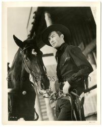 5m172 BILLY THE KID 8x10 still '41 best c/u of outlaw Robert Taylor standing by his horse!
