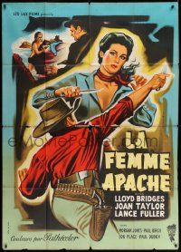 5p667 APACHE WOMAN French 1p '55 different art of sexy Joan Taylor in knife fight by Jean Mascii!