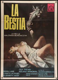 5p124 BEAST Italian 1p '76 wild artwork of crazed horse over sexy half-naked woman!