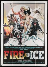 5p069 FIRE & ICE Italian 2p '83 Ralph Bakshi, really cool Frank Frazetta homage sexy fantasy art!