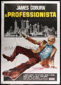 5p074 HARRY IN YOUR POCKET Italian 2p '73 cool different art of James Coburn pointing gun!