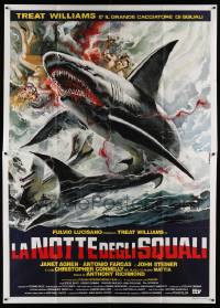 5p080 LA NOTTE DEGLI SQUALI Italian 2p '88 Night of the Sharks, cool art by Sandro Symeoni!
