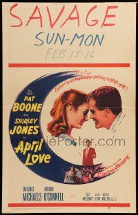 5p309 APRIL LOVE WC '57 romantic close up of Pat Boone & Shirley Jones about to kiss!