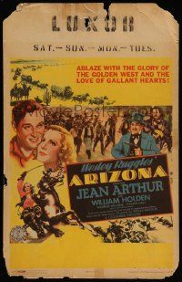 5p311 ARIZONA WC '40 art of pretty Jean Arthur & William Holden in the Golden West!
