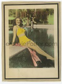 5r043 DOROTHY LAMOUR color 9.25x12.5 still '40s smiling & sitting on diving board over huge pool!