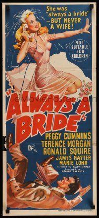 5r370 ALWAYS A BRIDE Aust daybill '53 stone litho art of sexy Peggy Cummins & Terence Morgan!