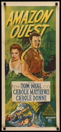 5r371 AMAZON QUEST Aust daybill '49 great artwork of Tom Neal in a frightening jungle manhunt!