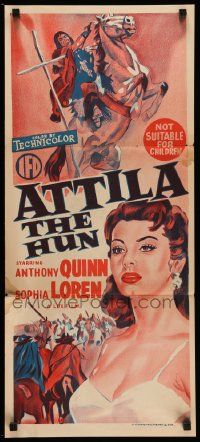 5r379 ATTILA Aust daybill '58 Anthony Quinn as The Hun, sexy Sophia Loren, Irene Papas