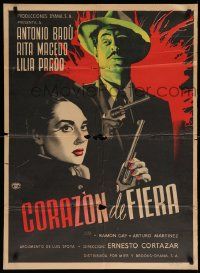 5r071 CORAZON DE FIERA Mexican poster '51 Ernesto Cortazar, Antonio Badu, Rita Macedo, noir art!
