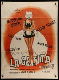 5r075 LA GATITA Mexican poster '72 Jacqueline Andere, Hector Suarez, sexy and wacky cat art!