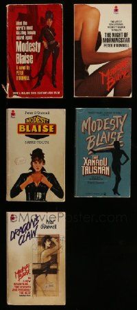 5s262 LOT OF 5 MODESTY BLAISE MOSTLY ENGLISH PAPERBACK BOOKS '60s-80s sexy female secret agent!