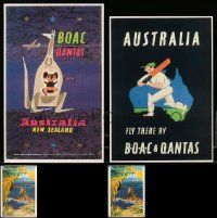 5s382 LOT OF 4 UNFOLDED BOAC REPRO TRAVEL POSTERS '90s Australia & South America, great art!