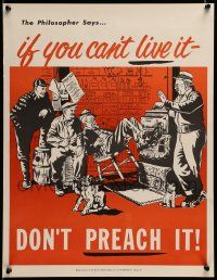 5t080 IF YOU CAN'T LIVE IT DON'T PREACH IT 17x22 motivational poster '60s guys exchanging stories!