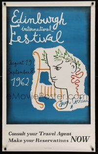 5t042 EDINBURGH INTERNATIONAL FESTIVAL 25x40 Scottish travel poster '62 Jean Cocteau art of Caesar!