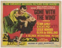 5w197 GONE WITH THE WIND TC R54 art of Clark Gable carrying Vivien Leigh, all-time classic!