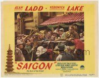 5w861 SAIGON LC #8 '48 Alan Ladd & sexy Veronica Lake being transported in open cart!