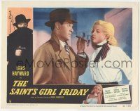 5w866 SAINT'S GIRL FRIDAY LC #5 '54 Louis Hayward as Simon Templar with cigar & sexy Diana Dors!